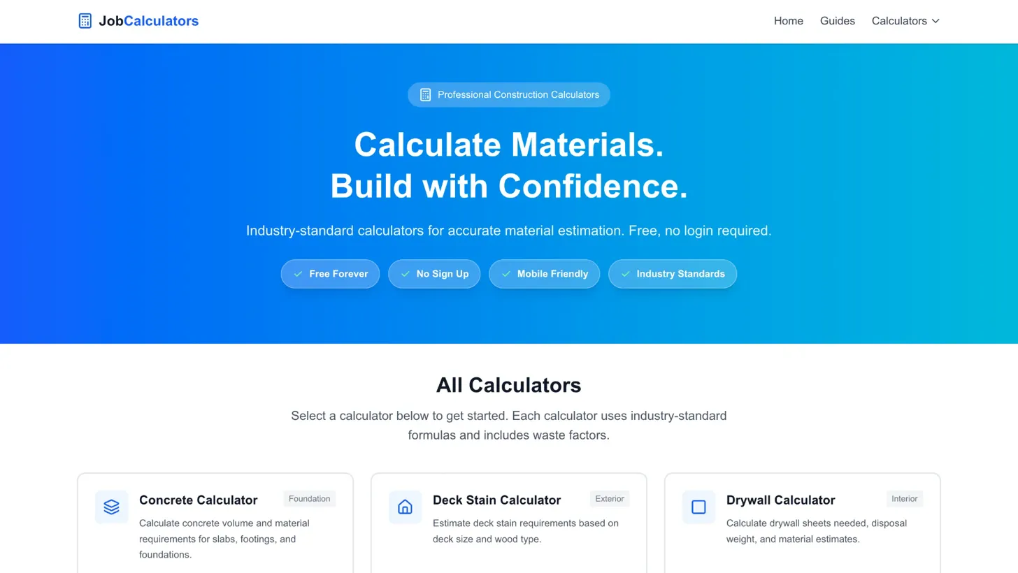 Job Calculators Website Screenshot