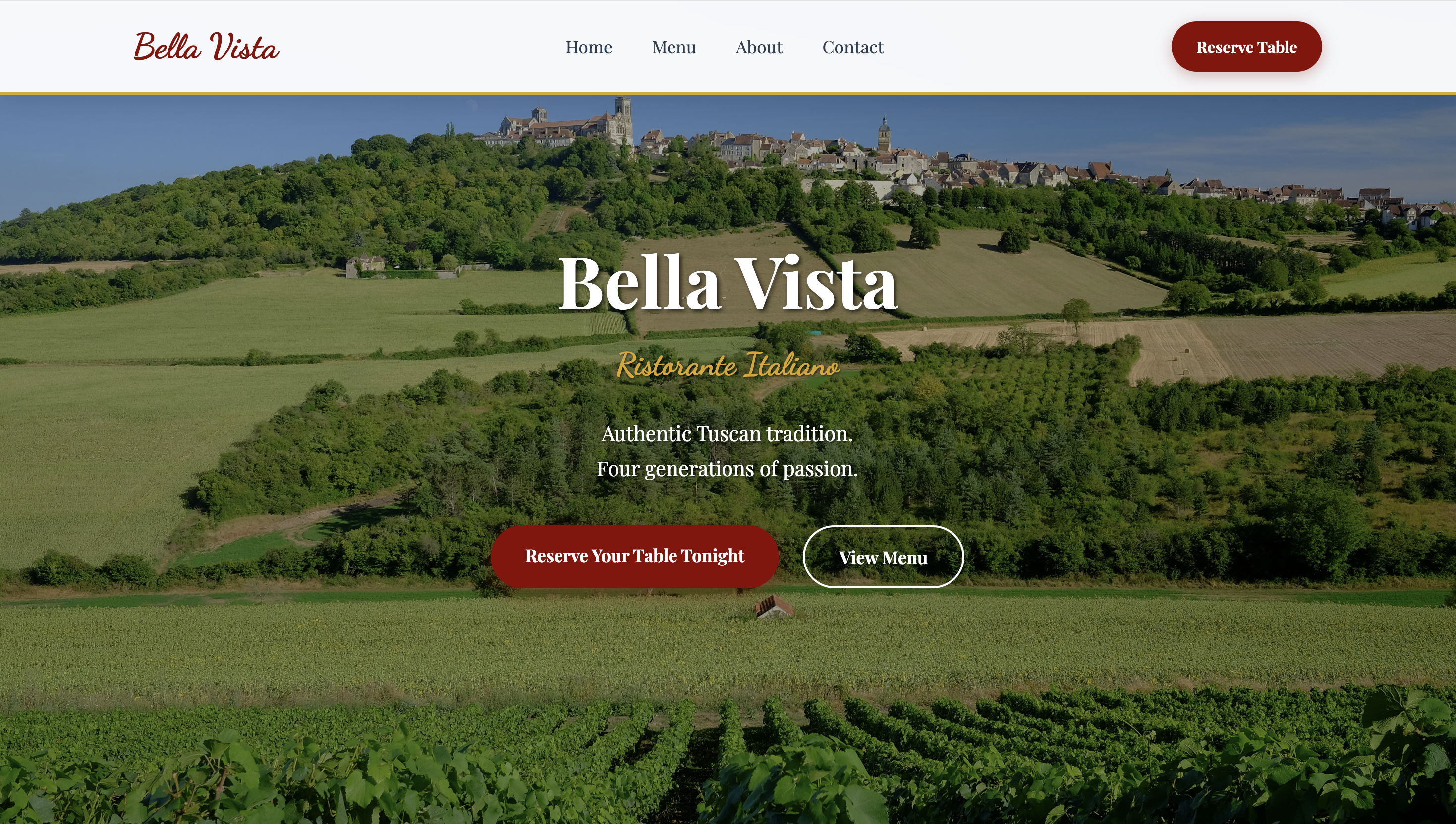 Bella Vista Restaurant Website Screenshot